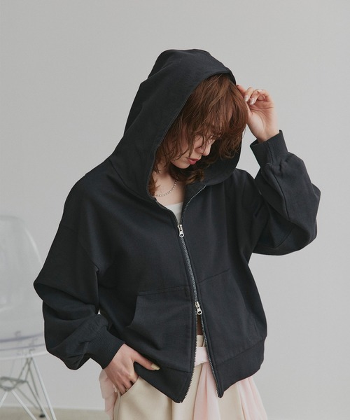 「ad thie」 ジップアップパーカー LARGE チャコール レディース_画像9