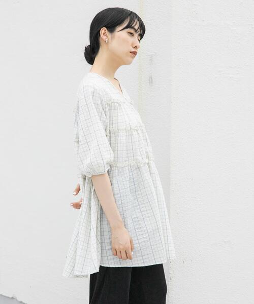 「KBF」 7分袖チュニック ONE ブラック レディース_画像4
