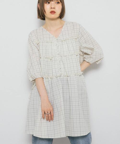 「KBF」 7分袖チュニック ONE ブラック レディース_画像5