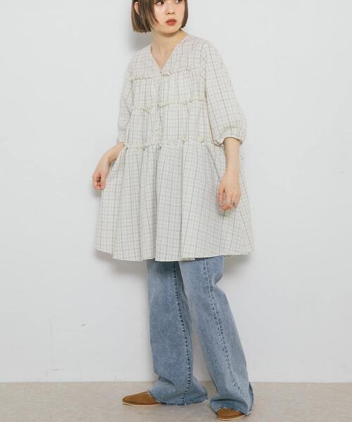 「KBF」 7分袖チュニック ONE ブラック レディース_画像6