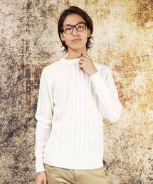 おしゃれスタ セーター ニット クルーネックケーブルニット(IR