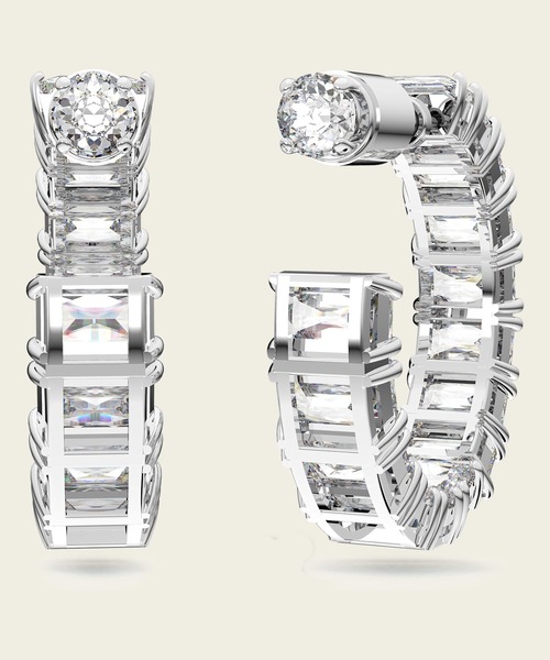 スワロフスキーMatrix フープピアス オクタゴンカット, ホワイト Matrix フープピアス, オクタゴンカット, ホワイト, ロジウム・プレー