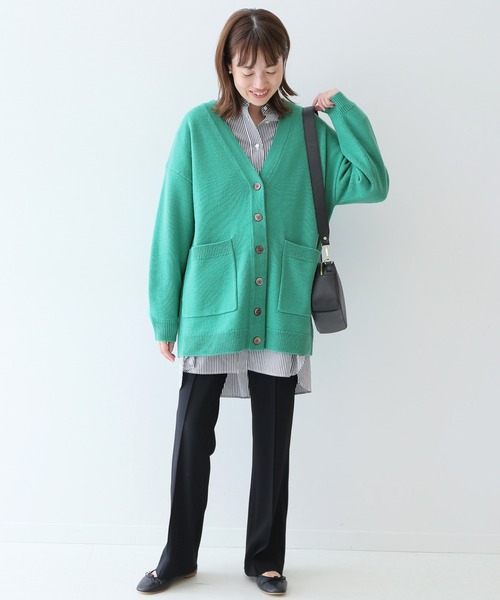 SLOBE IENA ファインウールカーディガン コーディガン Vネック 緑 毛 SLOBE IENA（スローブイエナ） カーディガン ファインウール