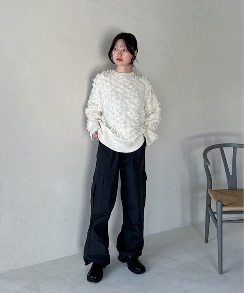 ニット セーター ブロック フリンジ レイヤード ニット プルオーバー レディース feepur ニット セーター 「ハンドウォッシャブル」フリンジ