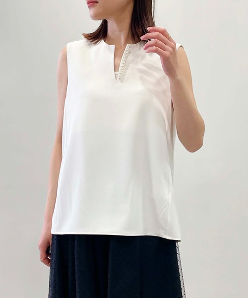 パールブラウス PICCIN PERLA ブラウス シャツ ノースリーブパールブラウス