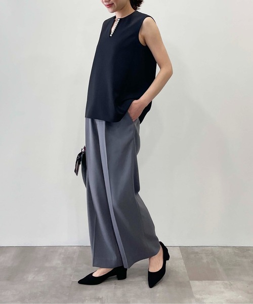 グッチ B32 ノースリーブ リボン ブラウス 総柄 シルク パープル