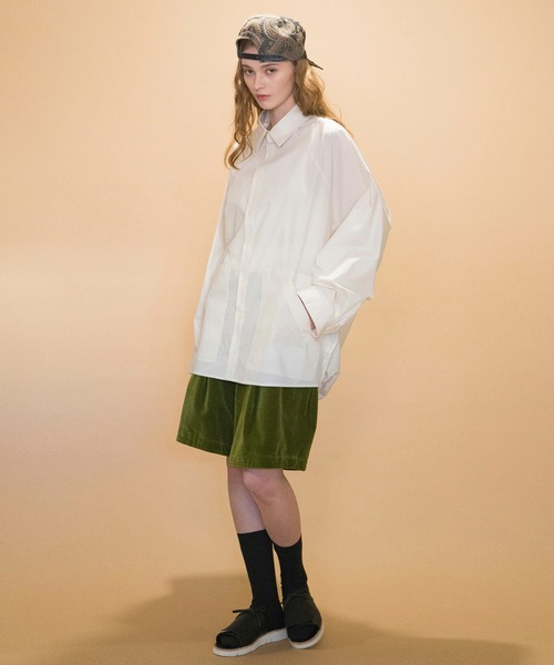 パンツ my beautiful landlet my beautiful landlet】CHINTZ FINISH WOOL TUCK WIDE PANTS