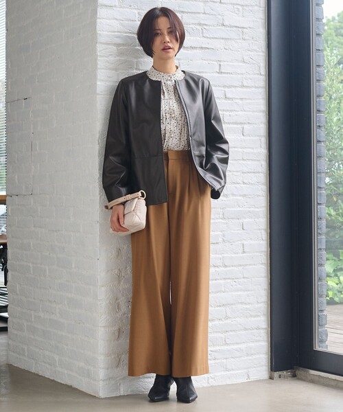 自由区 ジャケット ノーカラージャケット ラムレザー レディース