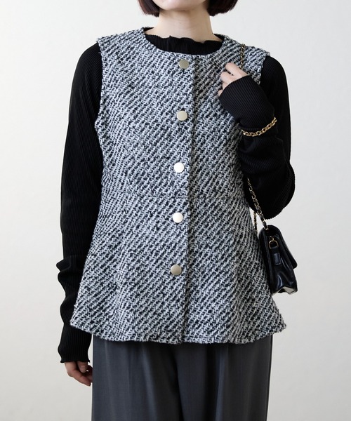 ap retro ベスト ジレ ペプラムツイードベスト レディース : ZOZOTOWN