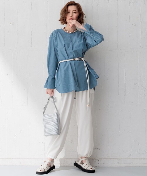 ブラウス シャツ CANCLINI スキッパーベルト付き レディース