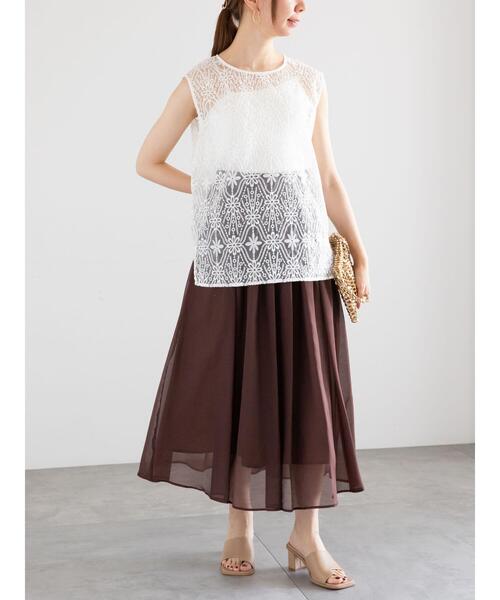 Te chichi ブラウス シャツ オーガンジーレース刺繍ノースリ