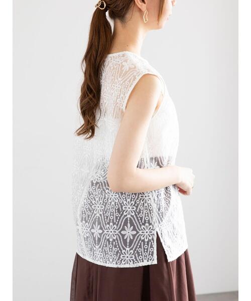 レースブラウス白Te-chichiテチチ綿ブラウス Te chichi ブラウス シャツ オーガンジーレース刺繍ノースリ