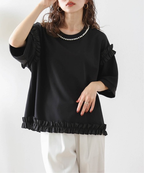SUGAR BISKET tシャツ パールネックフリルトップス レディース