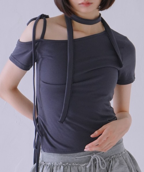 Uenui tシャツ 半袖 「ZOZO限定」ショルダー リボン トップス 半袖