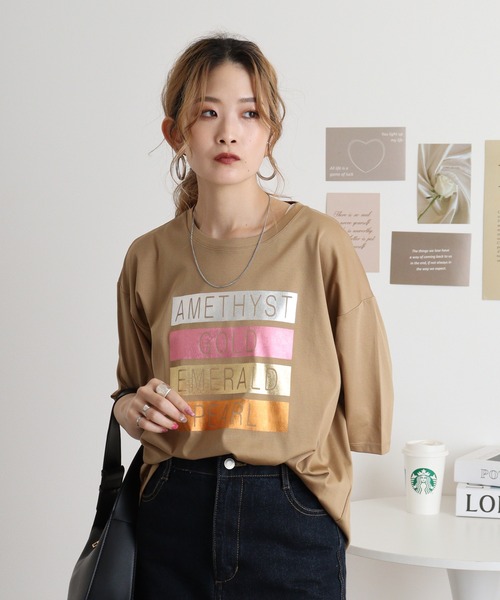 tシャツ BRODIAEA メタリック箔押し　スムースTシャツ レディース tシャツ BRODIAEA メタリック箔押し スムースTシャツ レディース