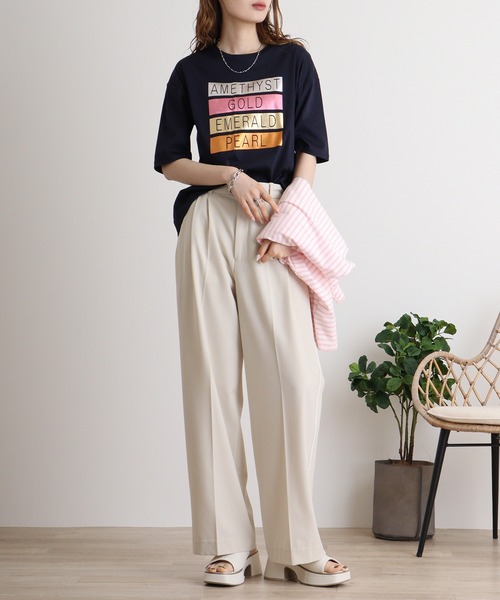 tシャツ BRODIAEA メタリック箔押し スムースTシャツ レディース