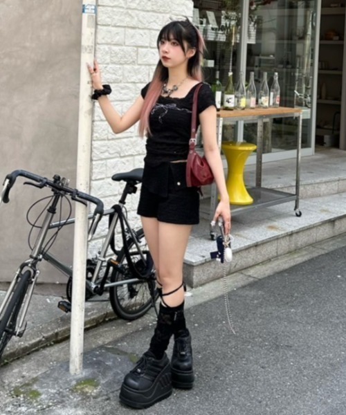 ☆韓国の人気☆【SETUP-EXE】☆FRILL BOW CROP TOP☆Tシャ.ツ☆ SETUPEXE tシャツ 「SETUP‐EXE」FRILL BOW CROP TOP レディース