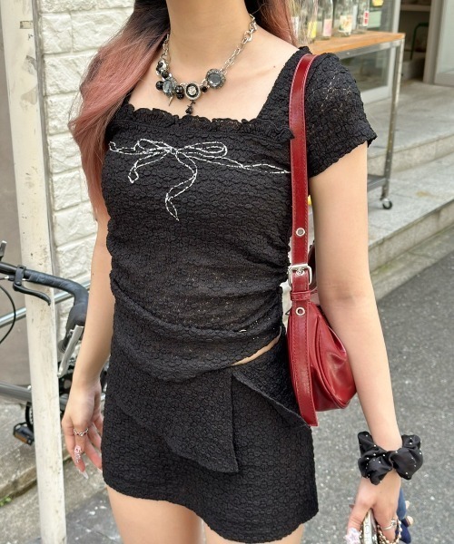 SETUPEXE tシャツ 「SETUP‐EXE」FRILL BOW CROP TOP レディース