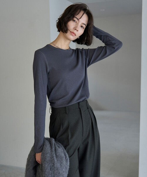 tシャツ 「洗える」コットンカシミヤ クルーネックカットソー レディース UNFILO tシャツ 「洗える」コットンカシミヤ クルーネック