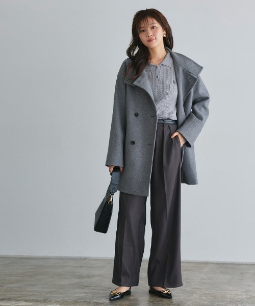 Pierrot（ピエロ） コート アウター スタンドカラーミドルコート
