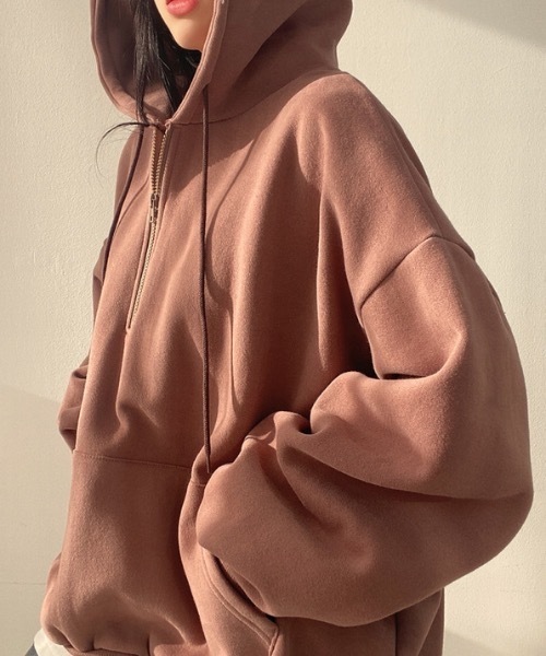 トレーナー スウェット ハーフジップBIGシルエットパーカー（裏起毛