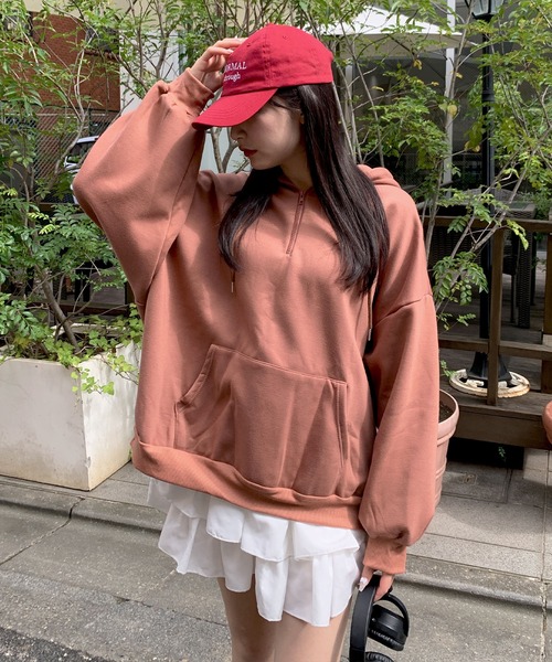 トレーナー スウェット ハーフジップBIGシルエットパーカー（裏起毛