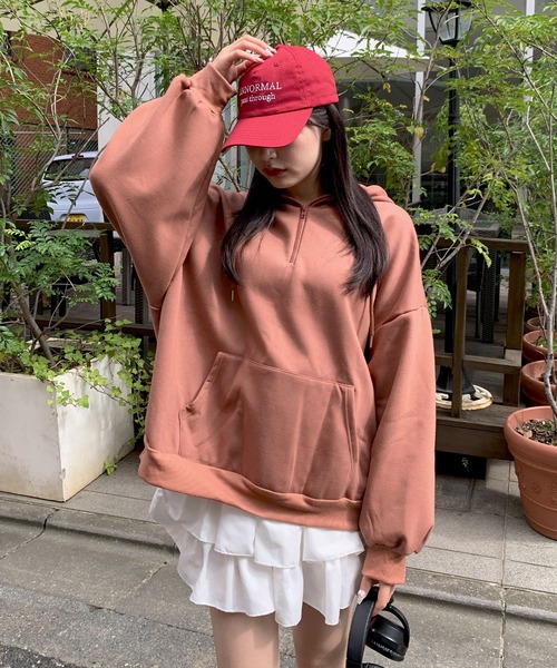 トレーナー スウェット ハーフジップBIGシルエットパーカー（裏起毛