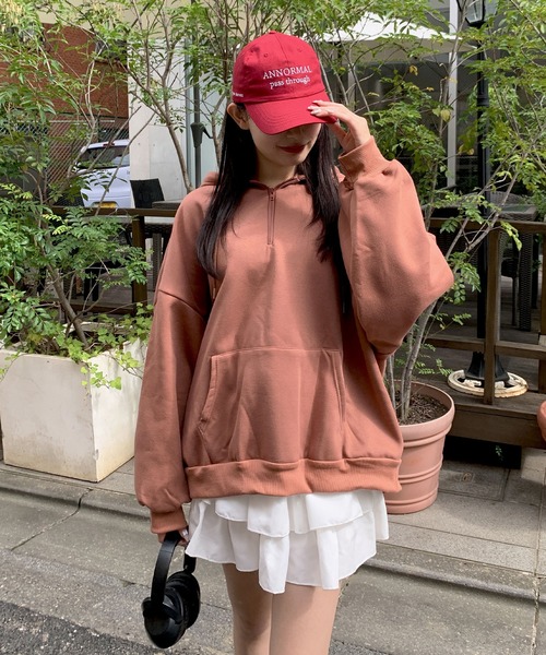 トレーナー スウェット ハーフジップBIGシルエットパーカー（裏起毛