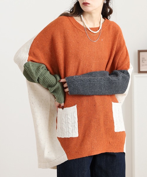 ニットセーター myke ニット セーター 切り替えネップニットプルオーバー レディース