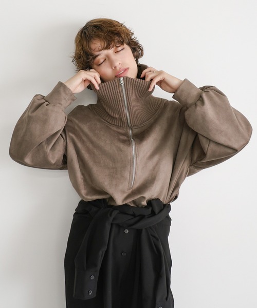 select MOCA（セレクトモカ） スエードポンチハーフジップトップス