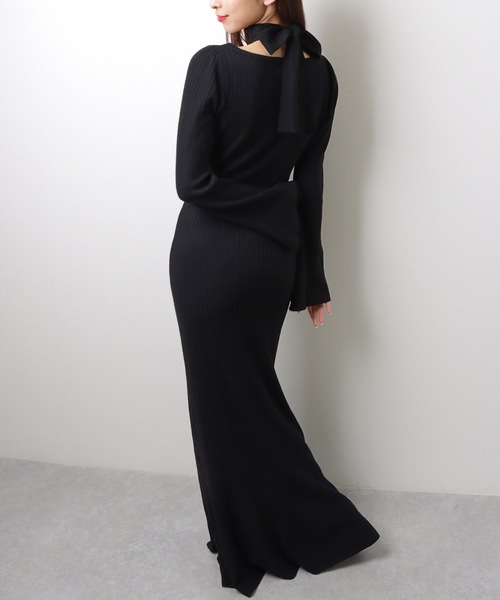 ワンピース Wendy lace up long dress Black ANDMARY】Wendy lace up long dress