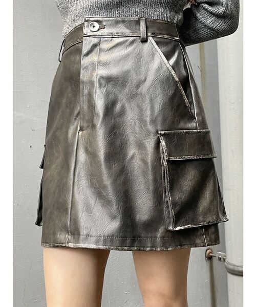 MURUA スカート ヴィンテージライクフェイクレザーミニスカート