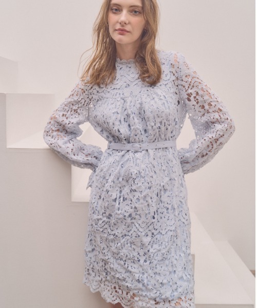 Meline M. ワンピース Embroidery lace mini one piece エンブロイ