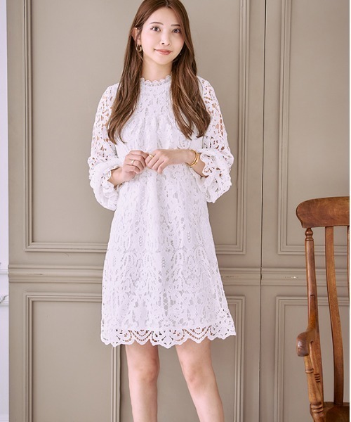 Meline M. ワンピース Embroidery lace mini one piece エンブロイ