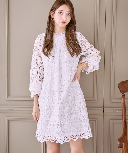 Meline M. ワンピース Embroidery lace mini one piece エンブロイ