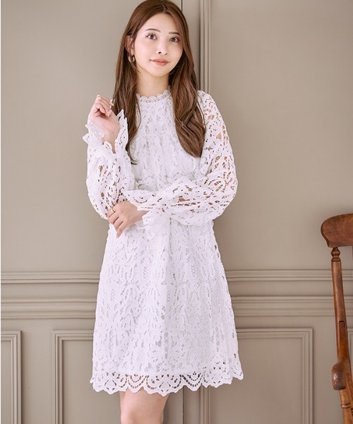 Meline M. ワンピース Embroidery lace mini one piece エンブロイ