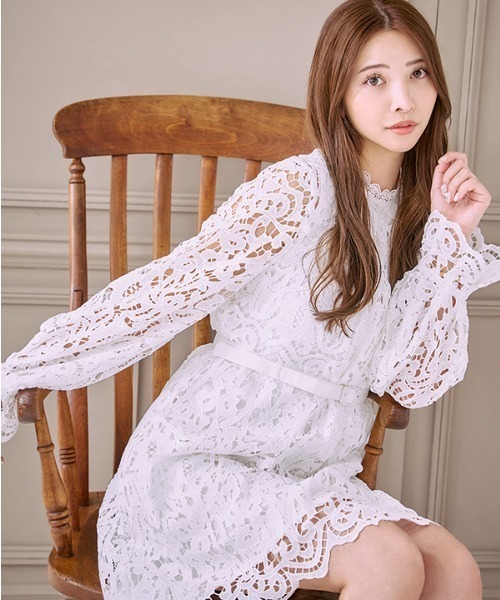 Meline M. ワンピース Embroidery lace mini one piece エンブロイ