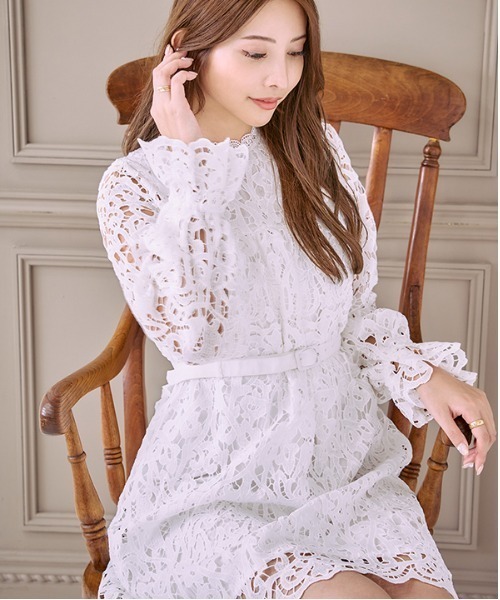 Meline M. ワンピース Embroidery lace mini one piece エンブロイ