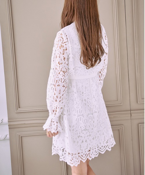Meline M. ワンピース Embroidery lace mini one piece エンブロイ