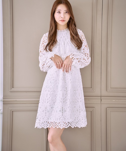 Meline M. ワンピース Embroidery lace mini one piece エンブロイ