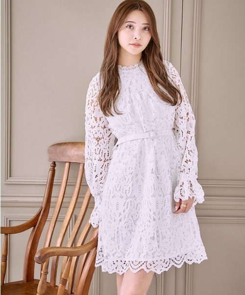 Meline M. ワンピース Embroidery lace mini one piece エンブロイ
