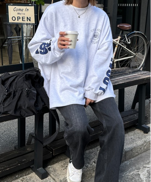 I-SOOK（アイスー） トレーナー スウェット 袖プリントオーバー