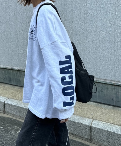 I-SOOK（アイスー） トレーナー スウェット 袖プリントオーバー