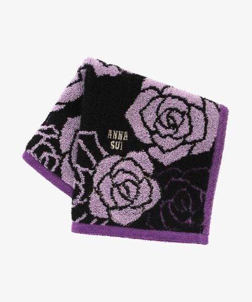 アナスイ AnnaSui エレガントな薔薇柄ハンカチ 黒紫 ANNA SUI ハンカチ ローズラメ タオルハンカチ レディース