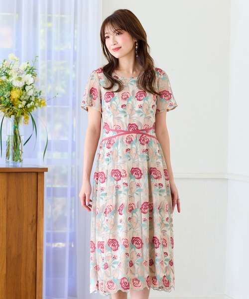 Rose Tiara シフォンワンピース 定価36,300円 新品タグ付き Rose Tiara ワンピース ローズチュール刺繍ワンピース