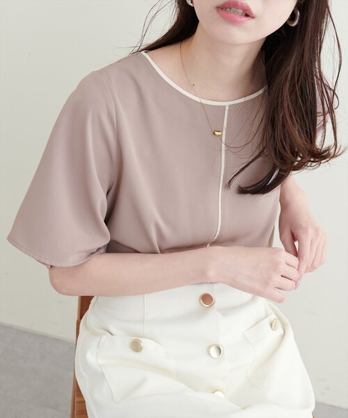 natural couture ブラウス シャツ バイカラーフレア袖ブラウス