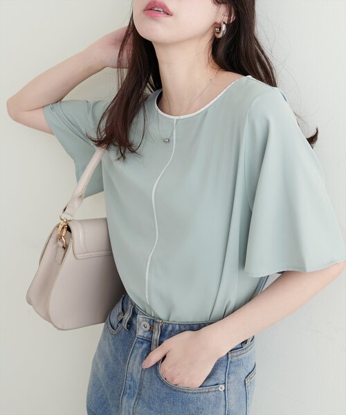 natural couture ブラウス シャツ バイカラーフレア袖ブラウス