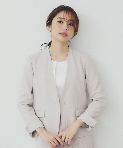 極美品 インディヴィ スーツ ノーカラージャケット パンツ