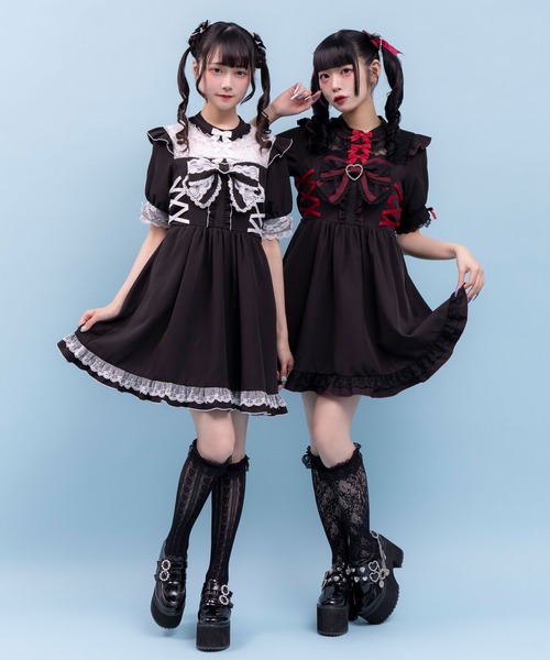 DearMyLove ワンピース ハートビジューリボンヨークフリルサイドレース