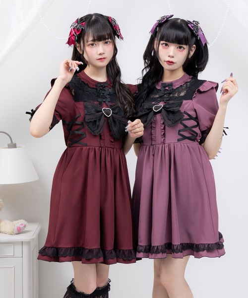 bonbonjour ♡ハートがいっぱい可愛いワンピース Pookie Boo BonBon Outfit [BonBons Cherry & Gingham Sailor Collar